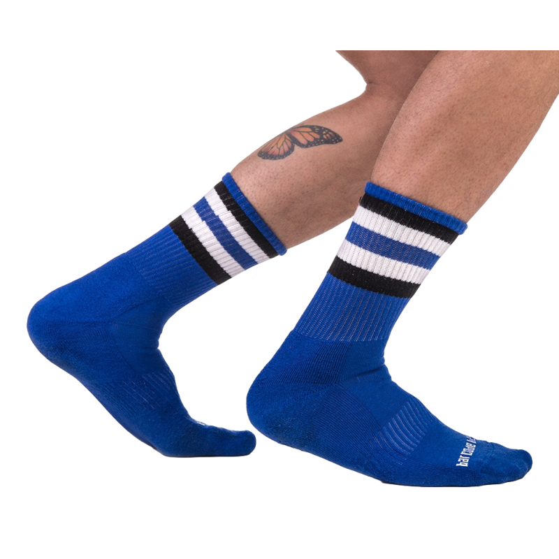 Barcode Berlin Chaussettes Half Fetish Stripes Bleu Noir Blanc